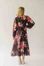 The Eden Floral V-Neck Midi Dress in Brown Multi