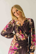 The Eden Floral V-Neck Midi Dress in Brown Multi