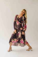 The Eden Floral V-Neck Midi Dress in Brown Multi