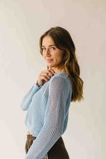 The Marion Crochet Cropped Cardigan in Powder Blue