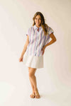 The Celina Striped Button-Up Blouse in Pink