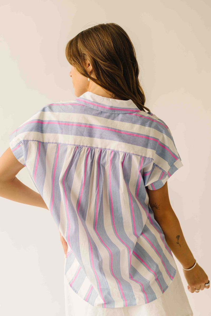 The Celina Striped Button-Up Blouse in Pink