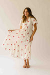 The Sonora Embroidered Detail Dress in Ivory + Red