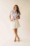 The Celina Striped Button-Up Blouse in Pink