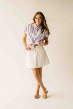 The Celina Striped Button-Up Blouse in Pink