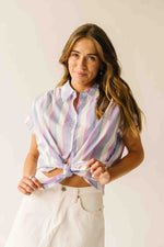 The Celina Striped Button-Up Blouse in Pink