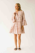 The Reeves Patterned V-Neck Dress in White + Peach