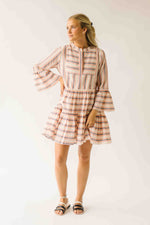 The Reeves Patterned V-Neck Dress in White + Peach
