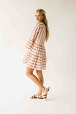 The Reeves Patterned V-Neck Dress in White + Peach