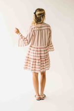 The Reeves Patterned V-Neck Dress in White + Peach