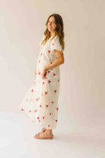 The Sonora Embroidered Detail Dress in Ivory + Red