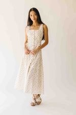 The Solene Floral Button-Up Midi Dress in Natural