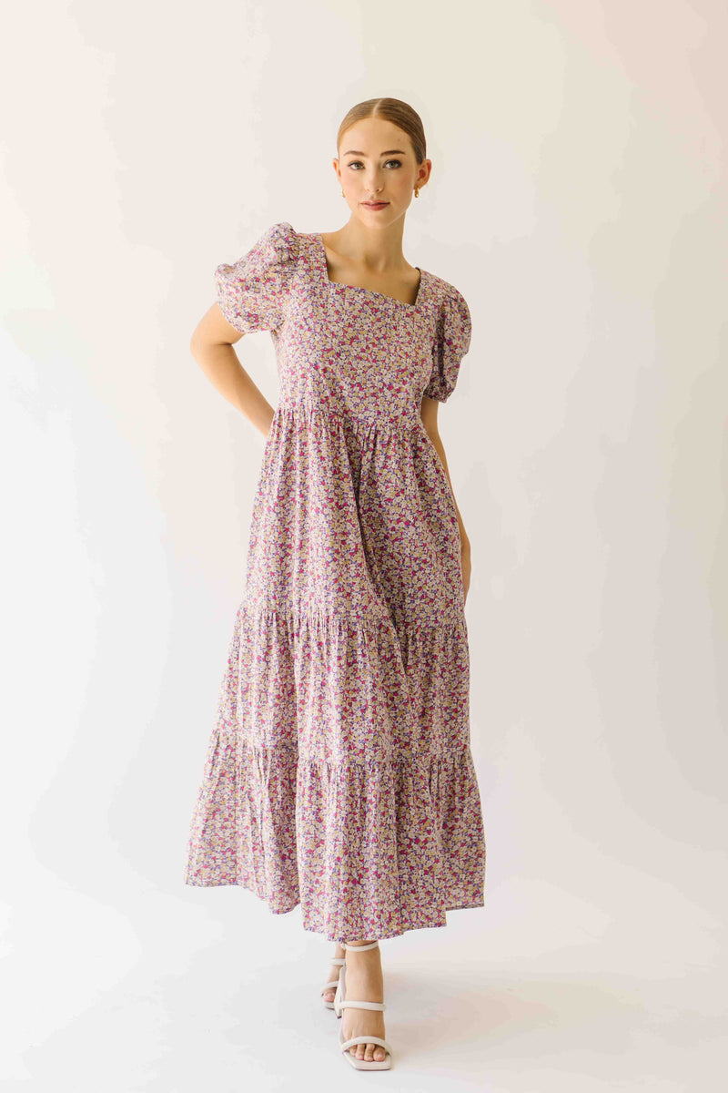 The Tremont Tiered Maxi Dress in Purple Floral