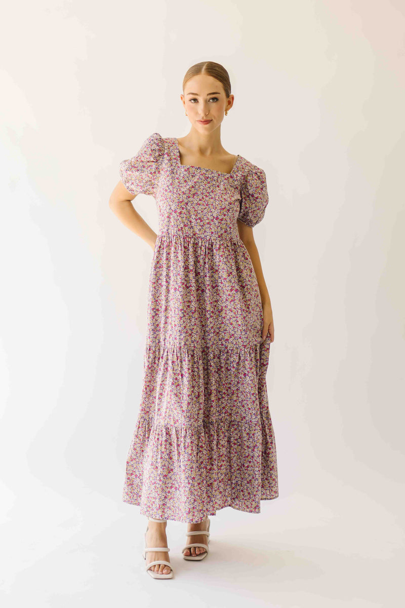 The Tremont Tiered Maxi Dress in Purple Floral