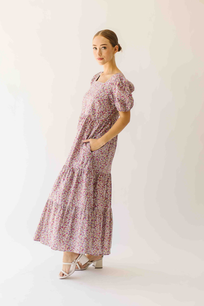 The Tremont Tiered Maxi Dress in Purple Floral