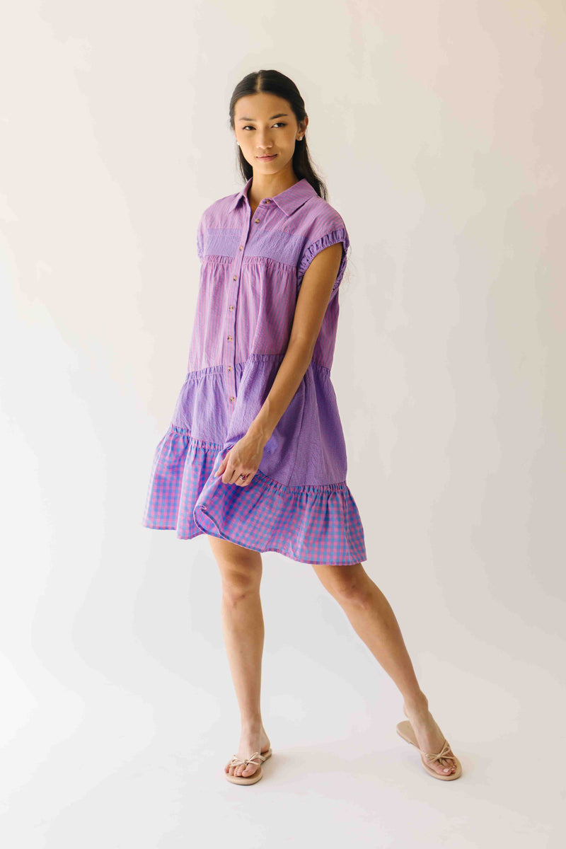 The Kaylona Patterned Button-Up Dress in Berry Pink