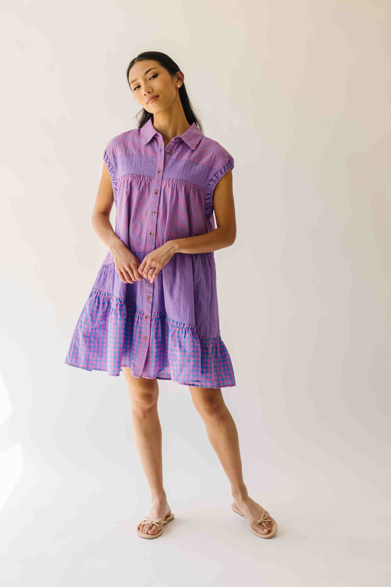 The Kaylona Patterned Button-Up Dress in Berry Pink