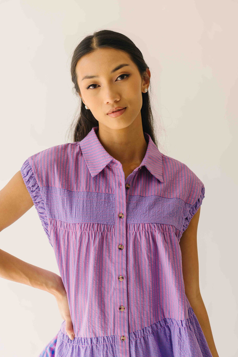 The Kaylona Patterned Button-Up Dress in Berry Pink