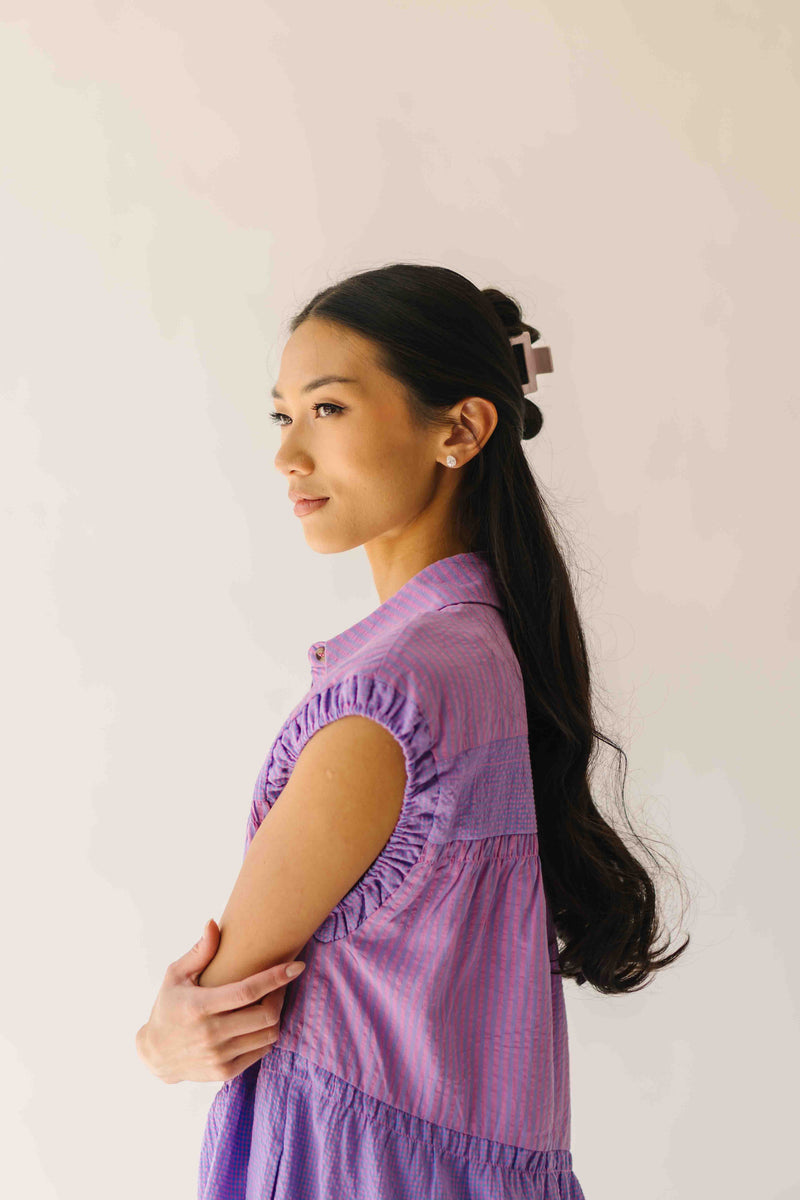 The Kaylona Patterned Button-Up Dress in Berry Pink