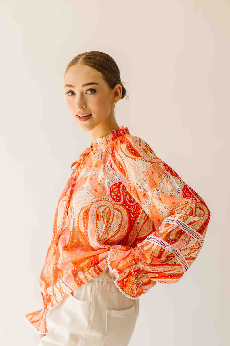 The Karla Paisley Patterned Blouse in Orange Multi