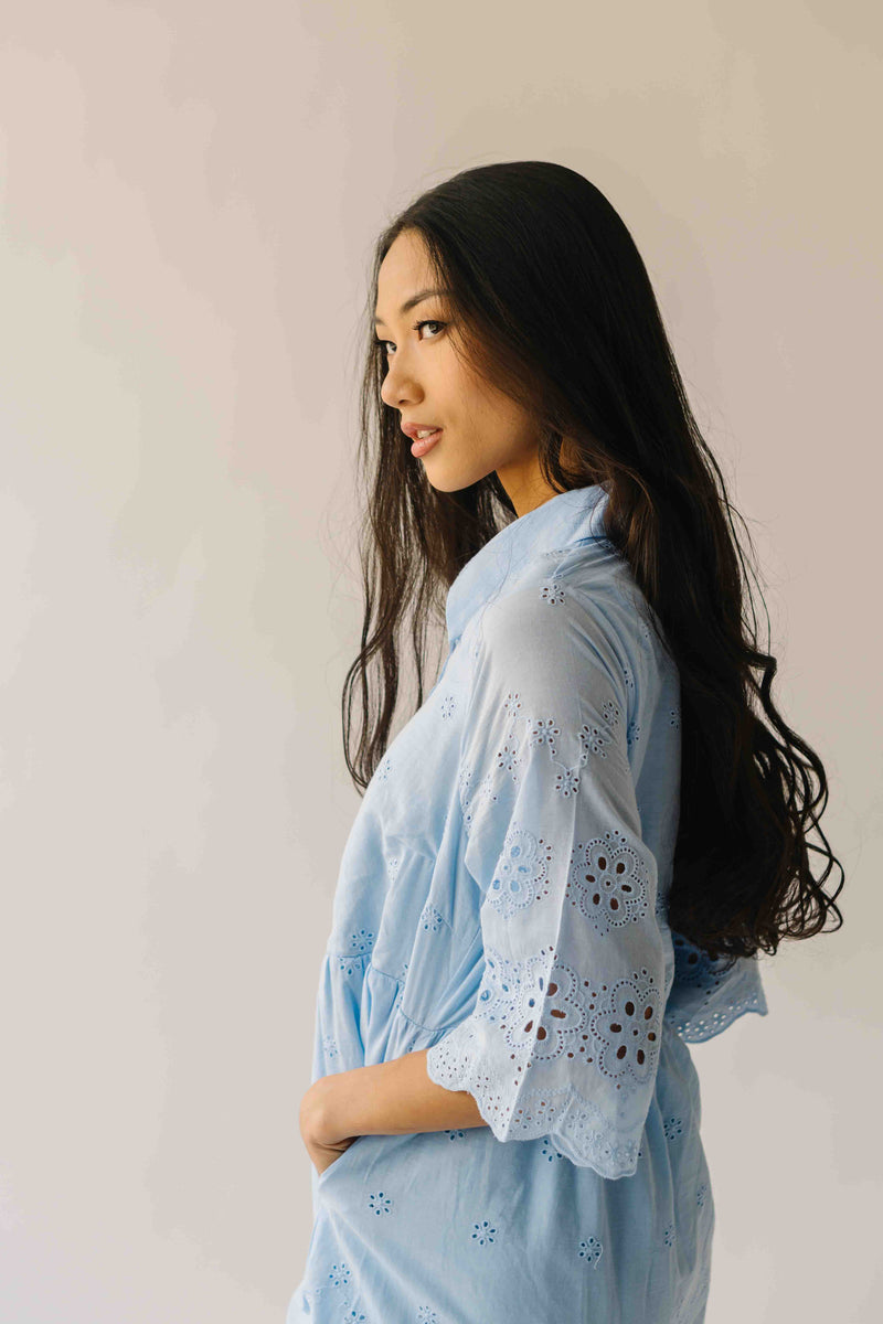 The Renee Scallop Edge Dress in Sky