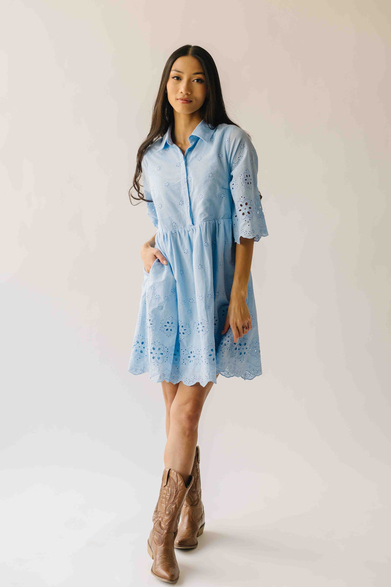The Renee Scallop Edge Dress in Sky