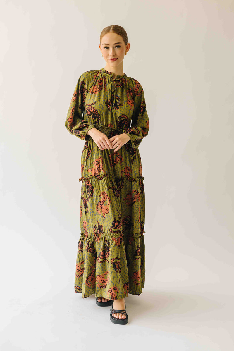 The Alfie Smocked Waist Maxi Dress in Martini Olive