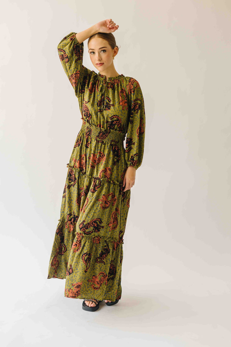 The Alfie Smocked Waist Maxi Dress in Martini Olive