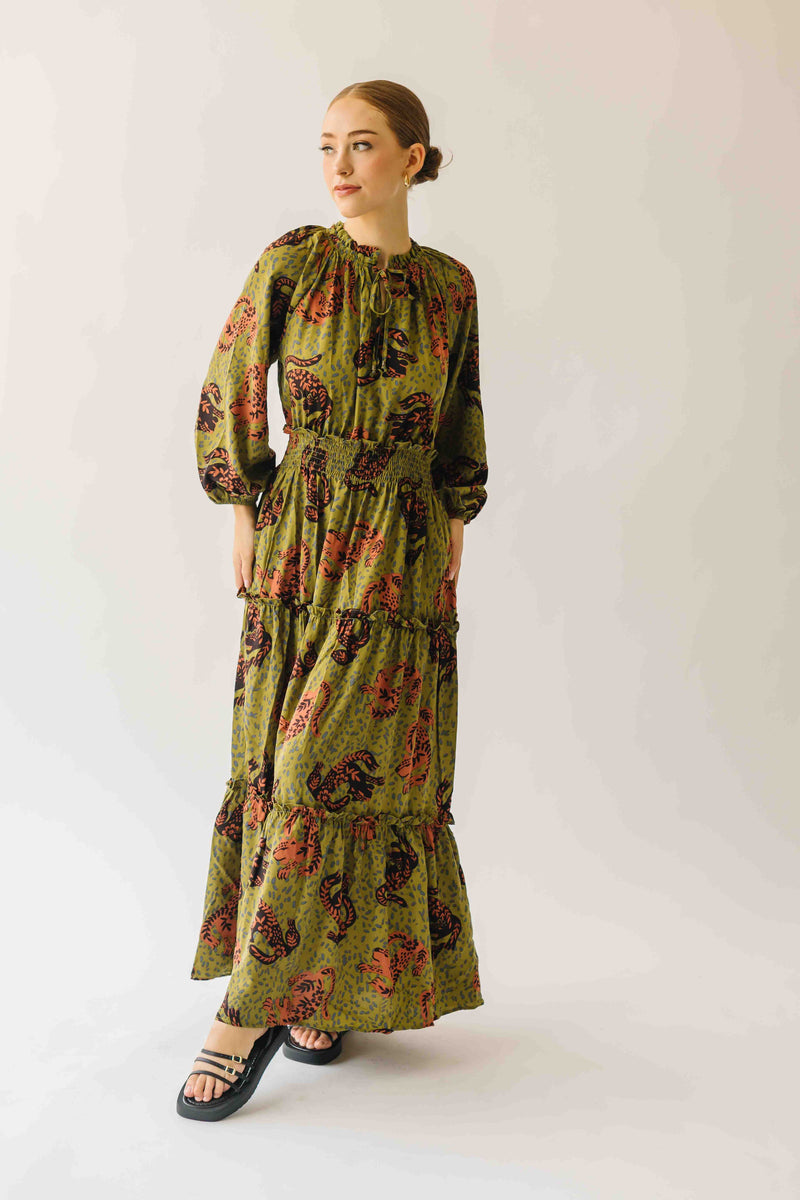 The Alfie Smocked Waist Maxi Dress in Martini Olive