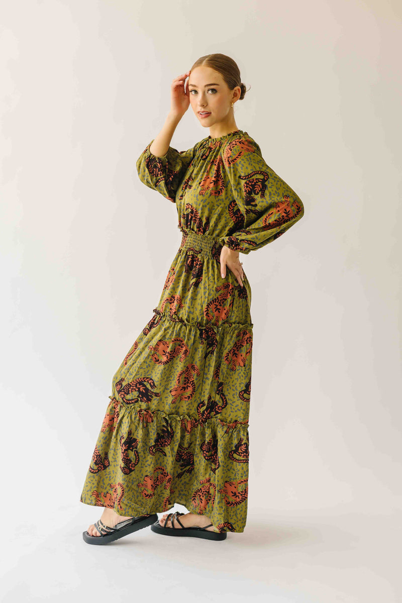 The Alfie Smocked Waist Maxi Dress in Martini Olive