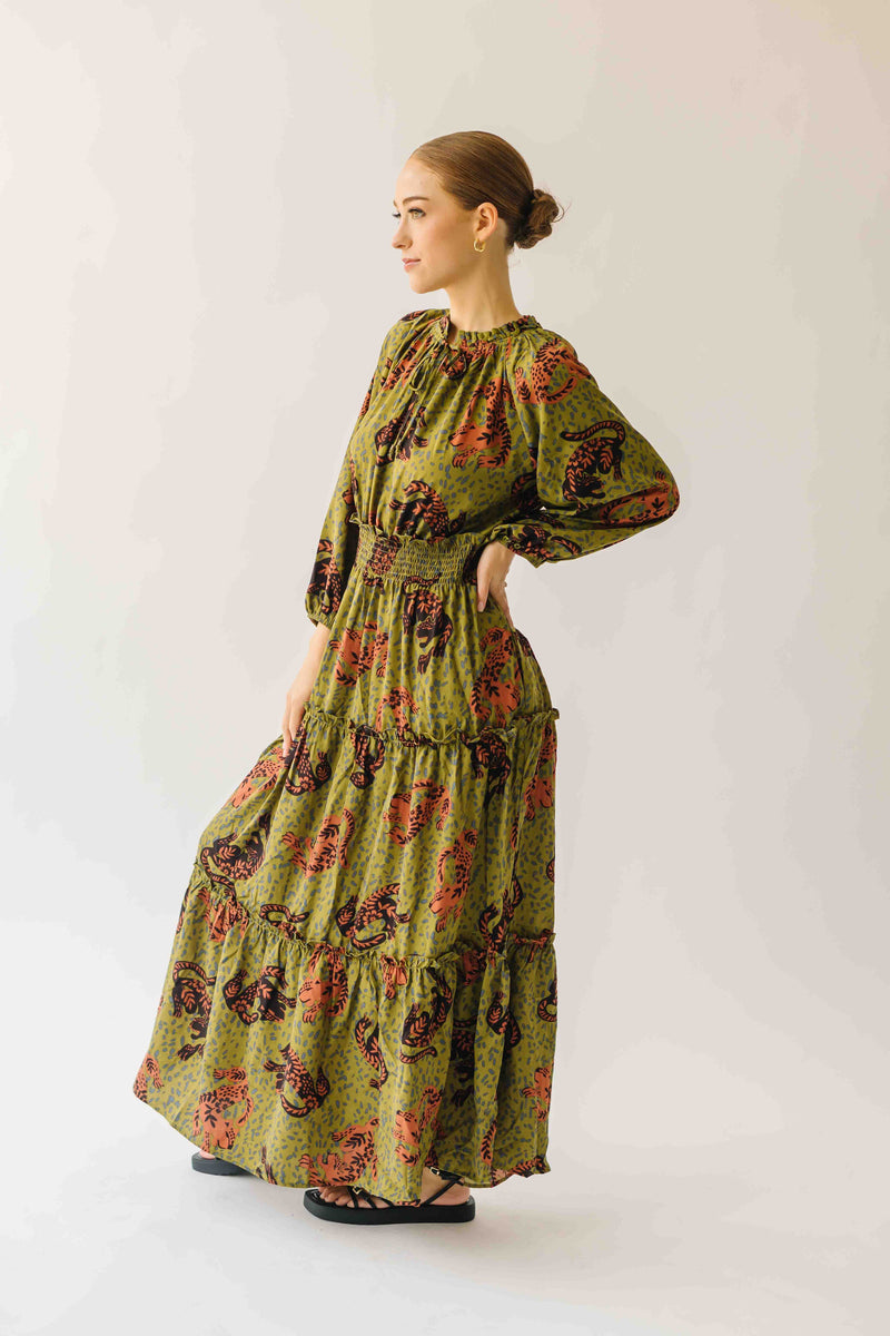 The Alfie Smocked Waist Maxi Dress in Martini Olive