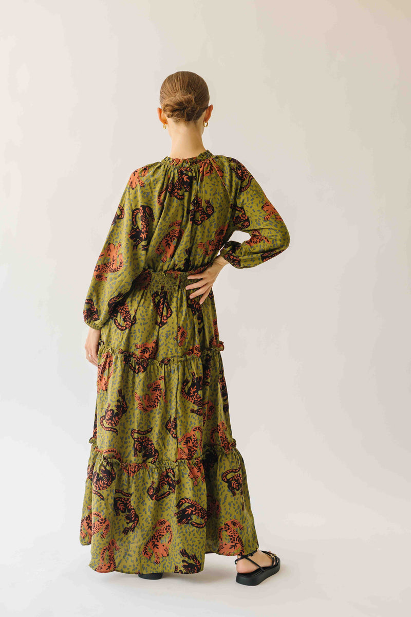 The Alfie Smocked Waist Maxi Dress in Martini Olive