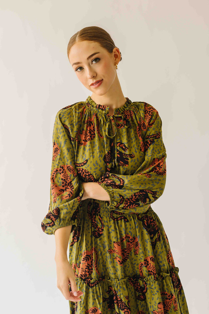 The Alfie Smocked Waist Maxi Dress in Martini Olive