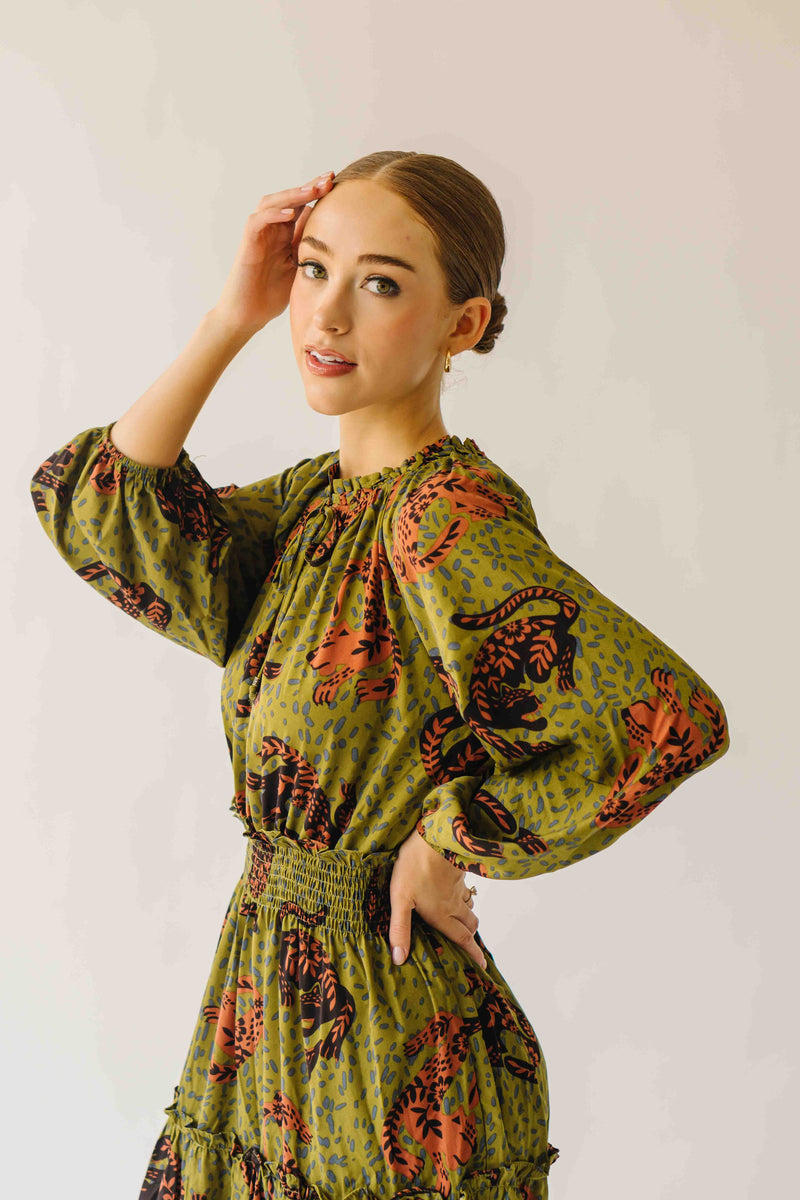 The Alfie Smocked Waist Maxi Dress in Martini Olive