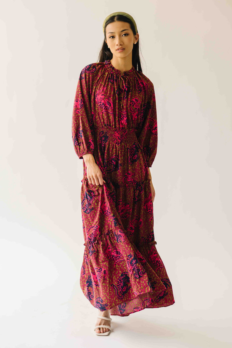 The Alfie Smocked Waist Maxi Dress in Sangria