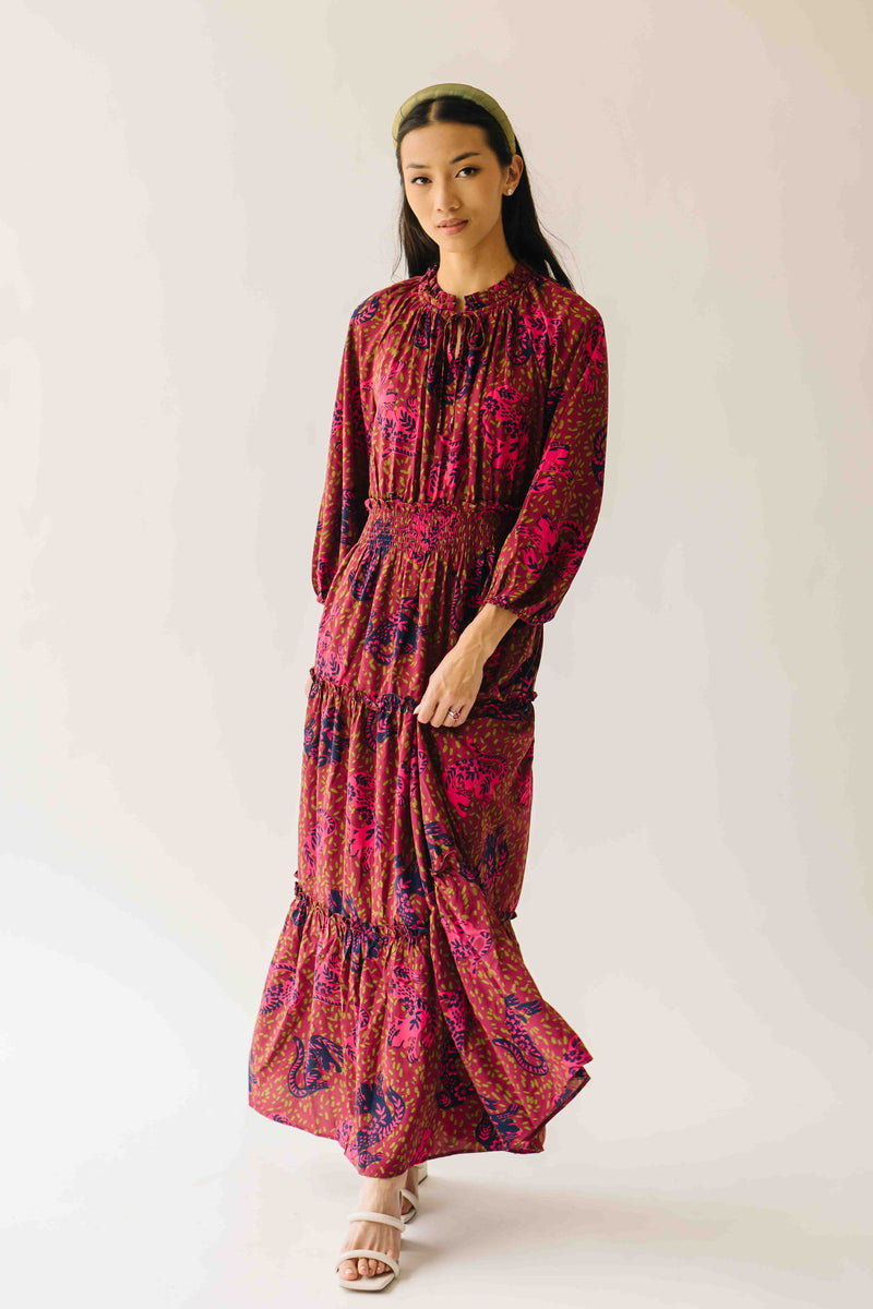 The Alfie Smocked Waist Maxi Dress in Sangria