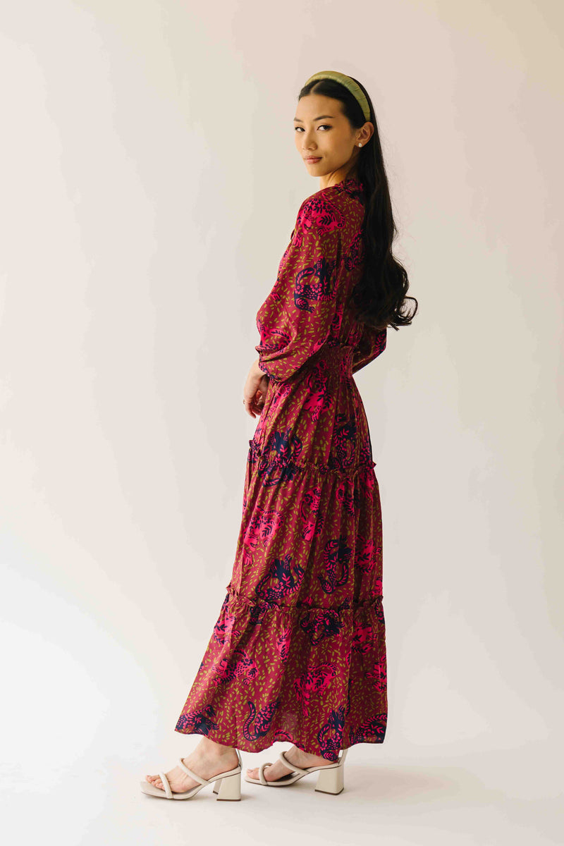 The Alfie Smocked Waist Maxi Dress in Sangria