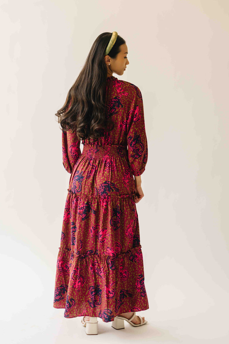 The Alfie Smocked Waist Maxi Dress in Sangria