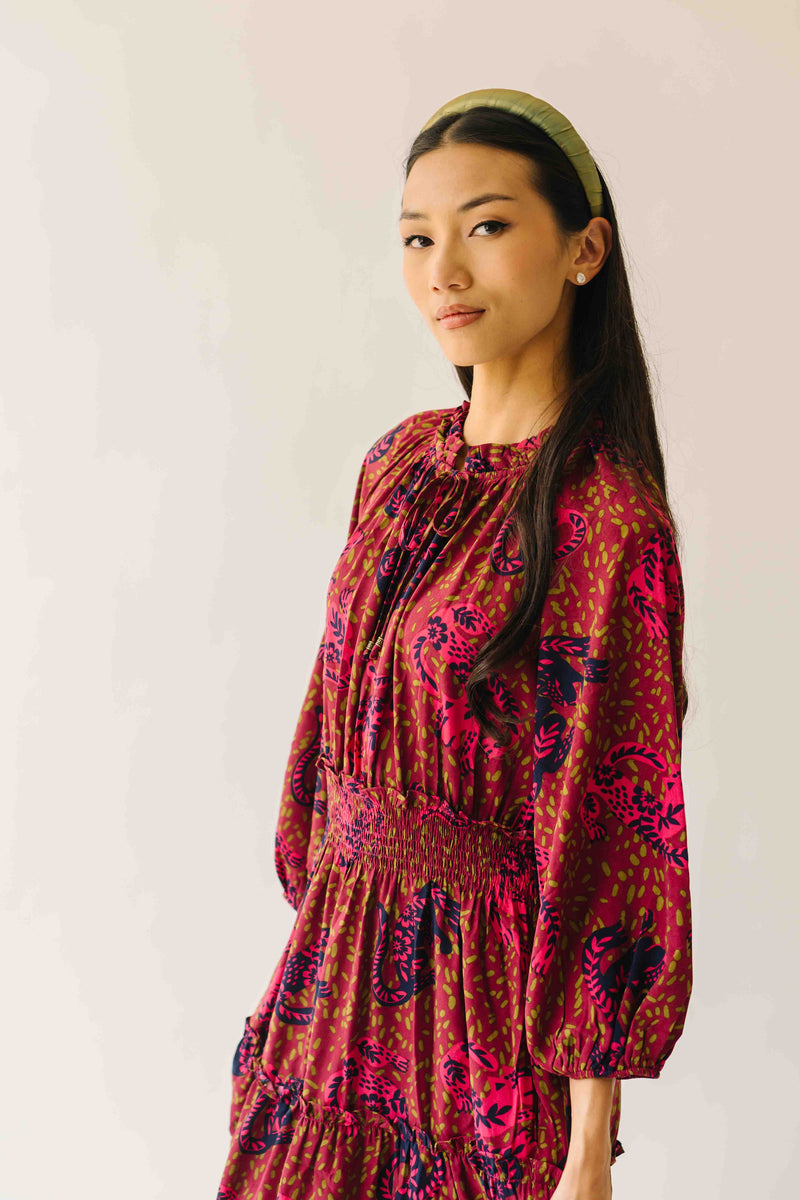 The Alfie Smocked Waist Maxi Dress in Sangria