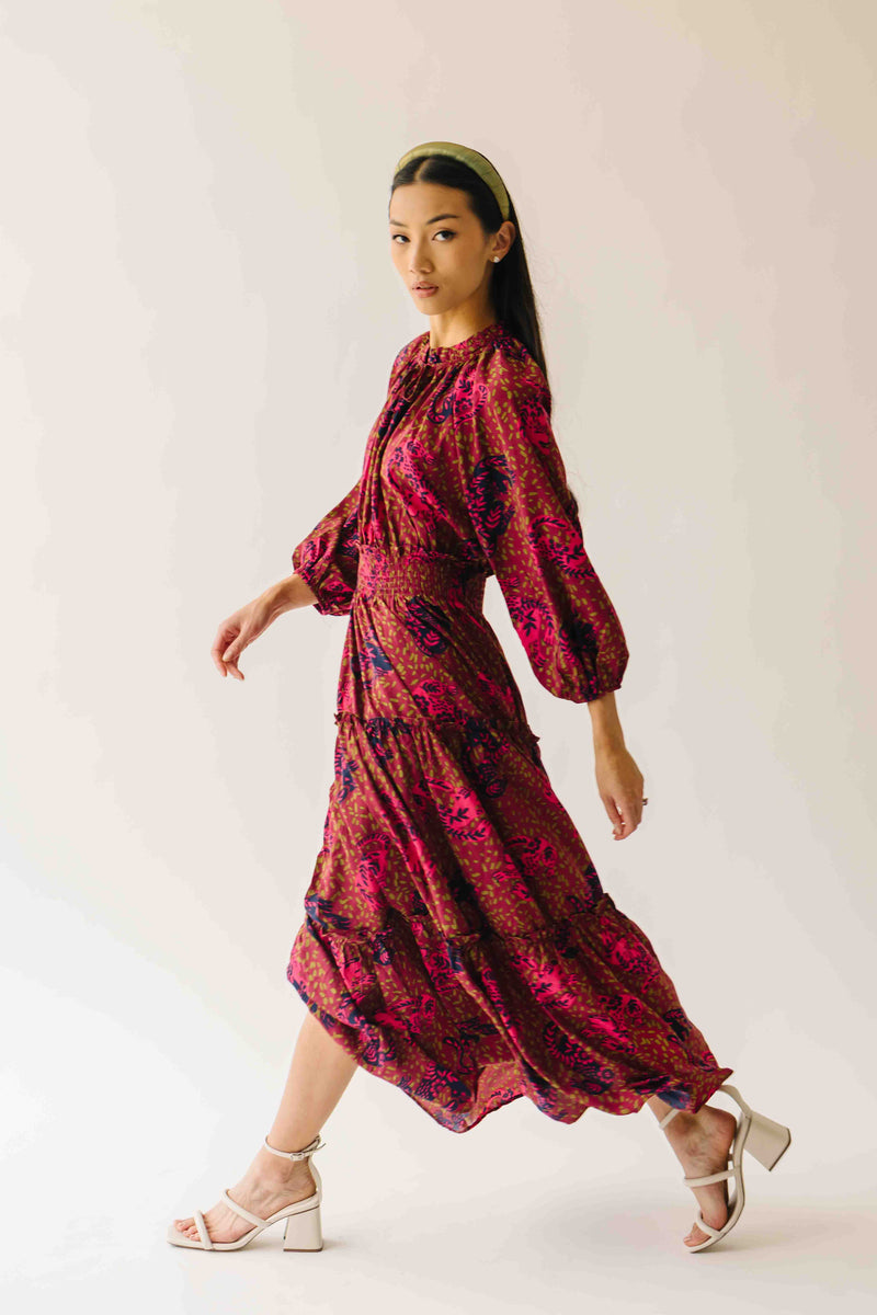 The Alfie Smocked Waist Maxi Dress in Sangria