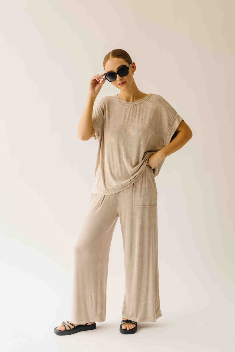 The Kindlon Ribbed Top + Pant Set in Taupe