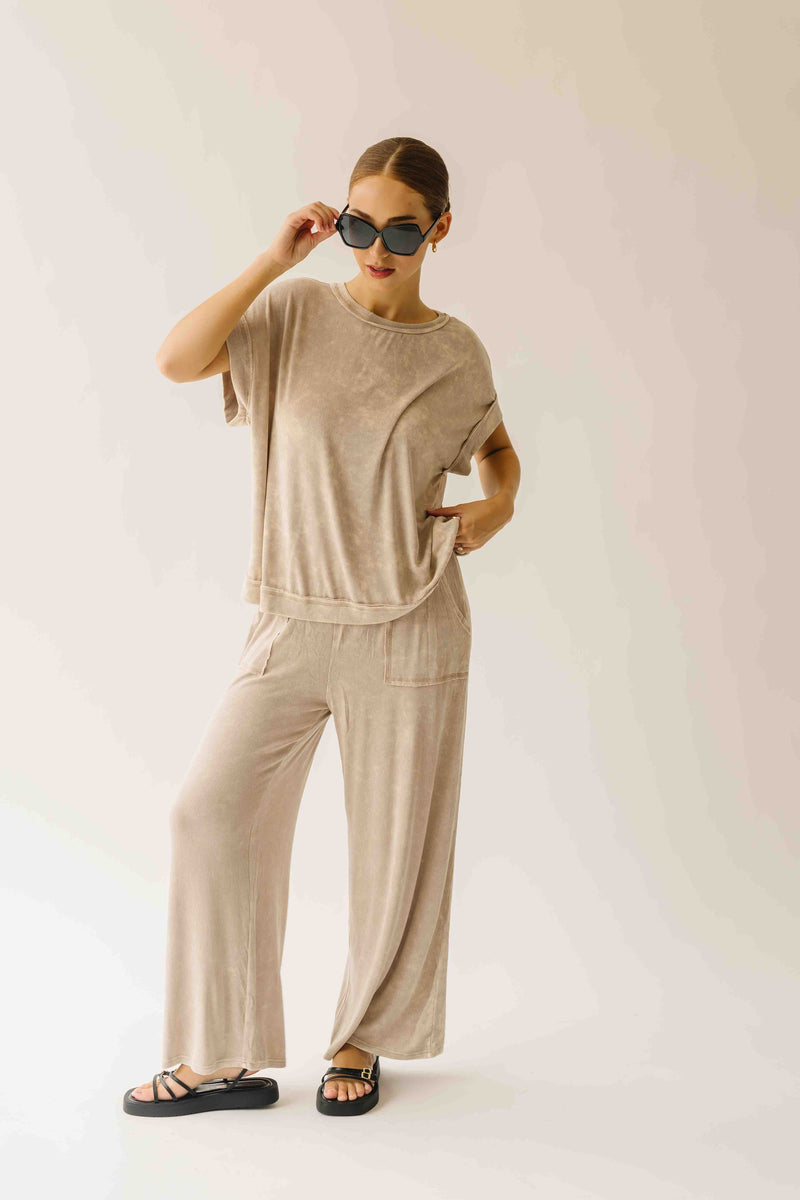 The Kindlon Ribbed Top + Pant Set in Taupe