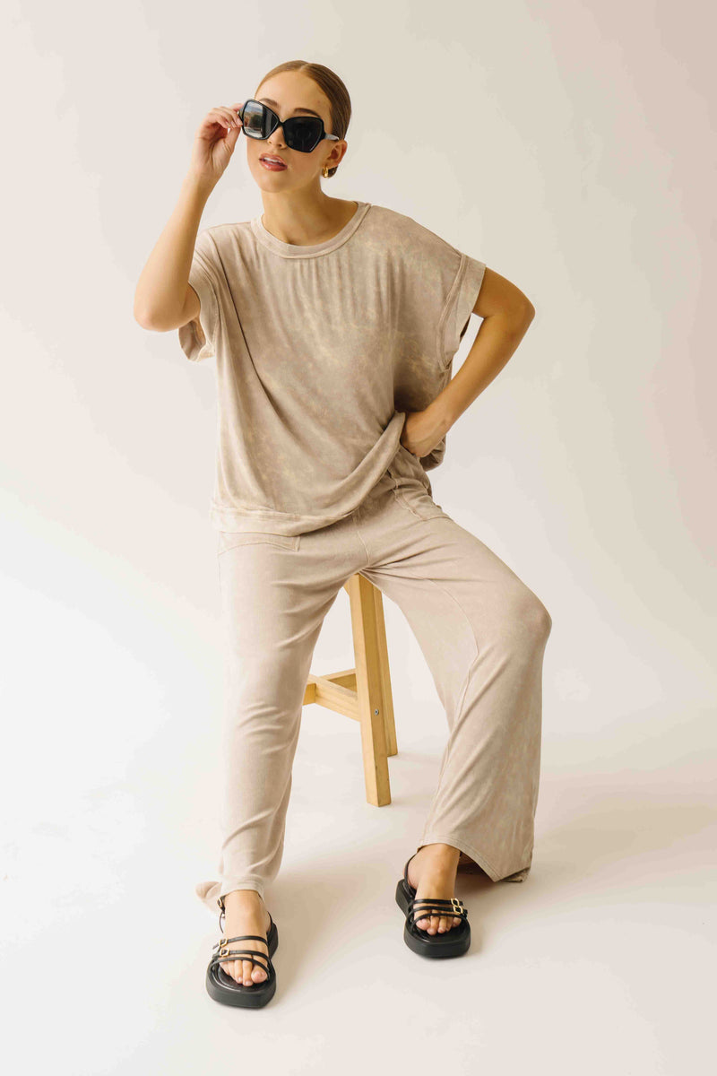 The Kindlon Ribbed Top + Pant Set in Taupe