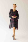 The Kalina Printed Floral Ruffle Dress in Black