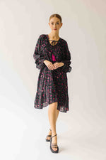 The Kalina Printed Floral Ruffle Dress in Black