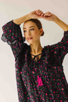 The Kalina Printed Floral Ruffle Dress in Black