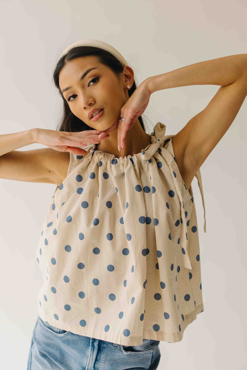The Bartley Polka Dot Tank in Blue + Cream