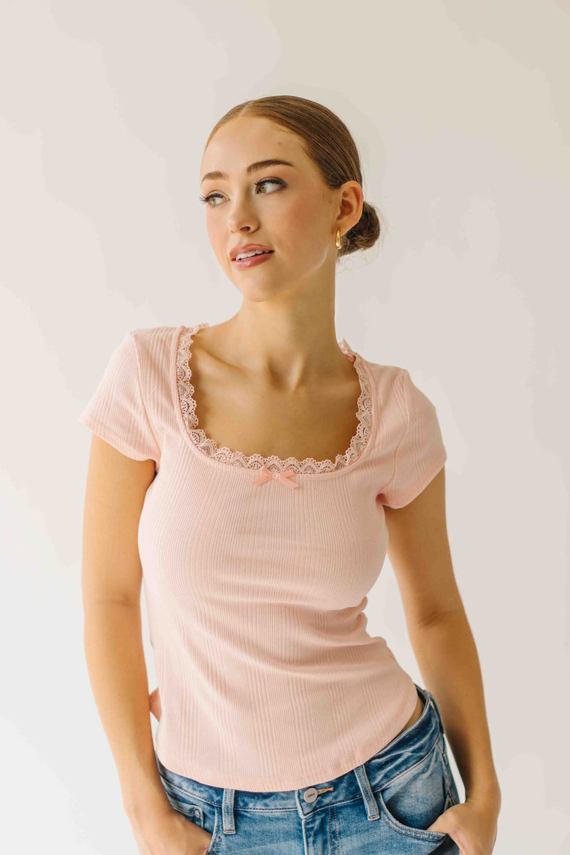 The Natasha Ribbed Tee in Blush