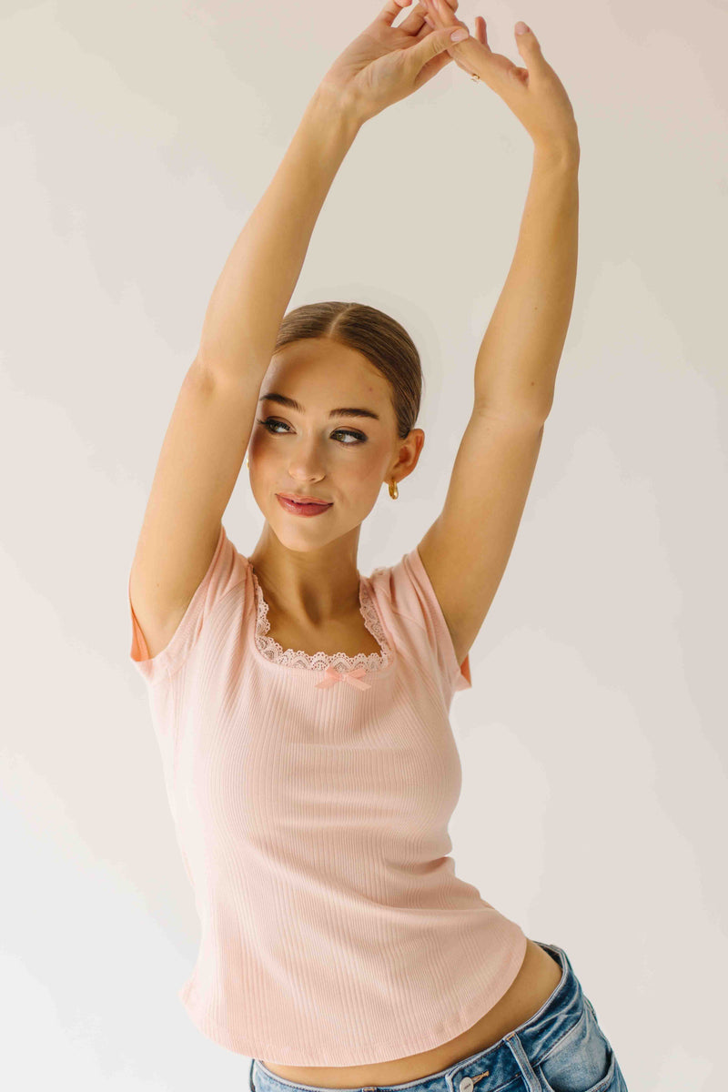 The Natasha Ribbed Tee in Blush