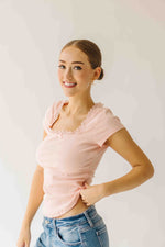 The Natasha Ribbed Tee in Blush